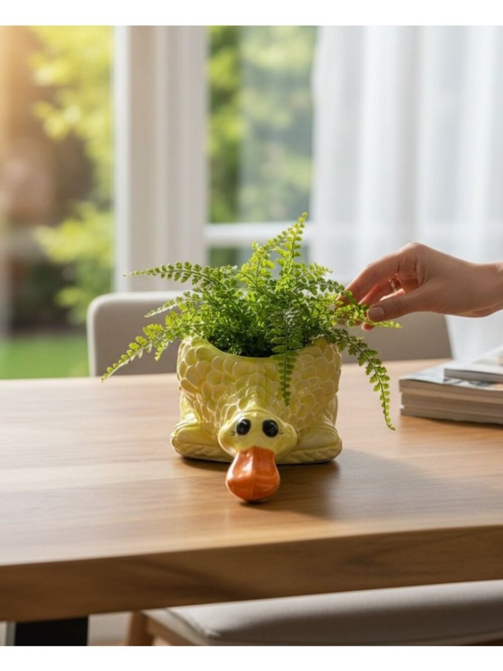 Yellow Ceramic Duck-Shaped Planter Or Decorative Bowl Handcrafted Vintage